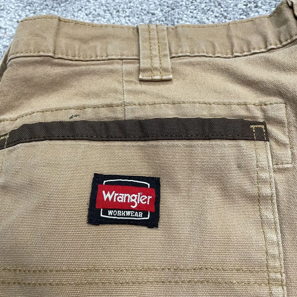 Wrangler Workwear Rugged Shorts Mens 34 Brown Flat Front Canvas Cotton Casual